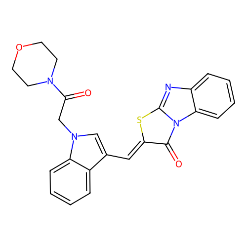(2Z)-2-[[1-(2-morpholin-4-yl-2-oxoethyl)indol-3-yl]methylidene]-[1,3]thiazolo[3,2-a]benzimidazol-1-one structure