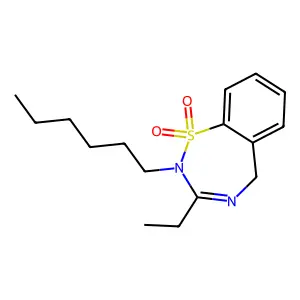 1,2,4-Benzothiadiazepine, 2,5-dihydro-3-ethyl-2-hexyl-, 1,1-dioxide structure