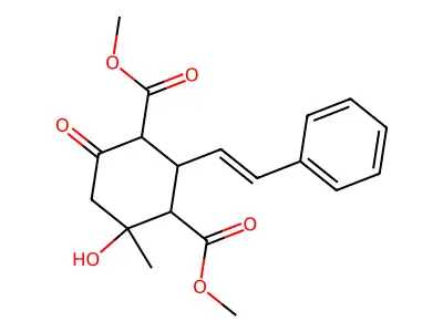 1,3-Dimethyl 4-hydroxy-4-methyl-6-oxo-2-(2-phenylethenyl)-1,3-cyclohexanedicarboxylate structure