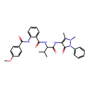 N-{(2S)-1-[(1,5-Dimethyl-3-oxo-2-phenyl-2,3-dihydro-1H-pyrazol-4-yl)amino]-3-methyl-1-oxo-2-butanyl}-2-[(4-methoxybenzoyl)amino]benzamide structure