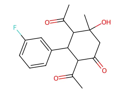 2,4-Diacetyl-3-(3-fluorophenyl)-5-hydroxy-5-methylcyclohexan-1-one structure