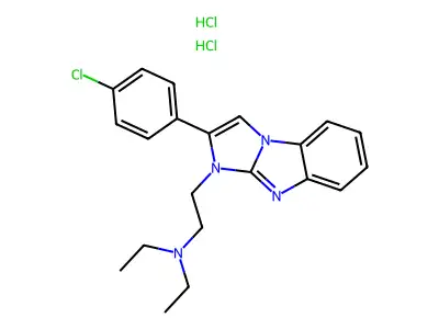 2-[2-(4-chlorophenyl)imidazo[1,2-a]benzimidazol-3-yl]-N,N-diethylethanamine dihydrochloride structure