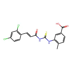 3-({[(2E)-3-(2,4-dichlorophenyl)prop-2-enoyl]carbamothioyl}amino)-4-methylbenzoic acid structure