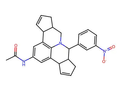 N-(7-{3-nitrophenyl}-3b,6,6a,7,9,9a,10,12a-octahydrocyclopenta[c]cyclopenta[4,5]pyrido[3,2,1-ij]quinolin-2-yl)acetamide structure