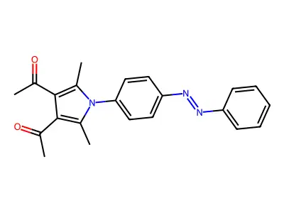1,1'-(2,5-dimethyl-1-{4-[(E)-phenyldiazenyl]phenyl}-1H-pyrrole-3,4-diyl)diethanone structure