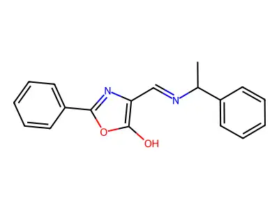 (4E)-2-phenyl-4-[(1-phenylethylamino)methylidene]-1,3-oxazol-5-one structure
