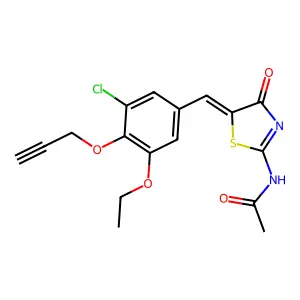 N-[(5Z)-5-[(3-chloro-5-ethoxy-4-prop-2-ynoxyphenyl)methylidene]-4-oxo-1,3-thiazol-2-yl]acetamide structure