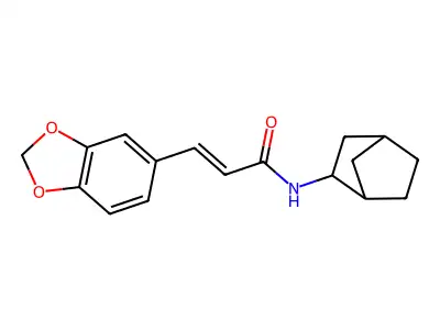 (E)-3-(1,3-benzodioxol-5-yl)-N-(3-bicyclo[2.2.1]heptanyl)prop-2-enamide structure