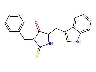 3-benzyl-5-(1H-indol-3-ylmethyl)-2-thioxoimidazolidin-4-one structure