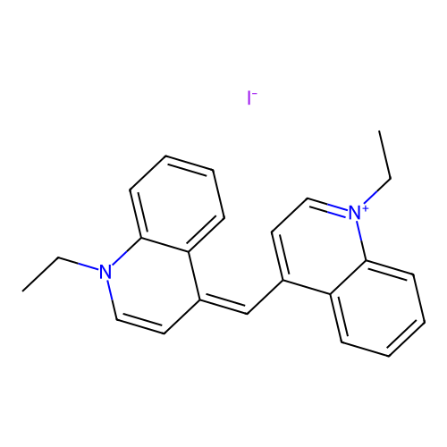 (4Z)-1-ethyl-4-[(1-ethylquinolin-1-ium-4-yl)methylidene]quinoline iodide structure