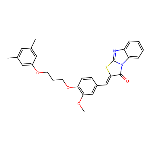 (Z)-2-(4-(3-(3,5-dimethylphenoxy)propoxy)-3-methoxybenzylidene)benzo[4,5]imidazo[2,1-b]thiazol-3(2H)-one structure