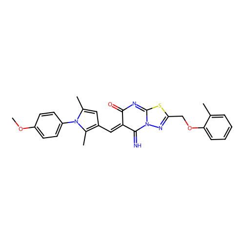 (Z)-5-imino-6-((1-(4-methoxyphenyl)-2,5-dimethyl-1H-pyrrol-3-yl)methylene)-2-((o-tolyloxy)methyl)-5H-[1,3,4]thiadiazolo[3,2-a]pyrimidin-7(6H)-one structure