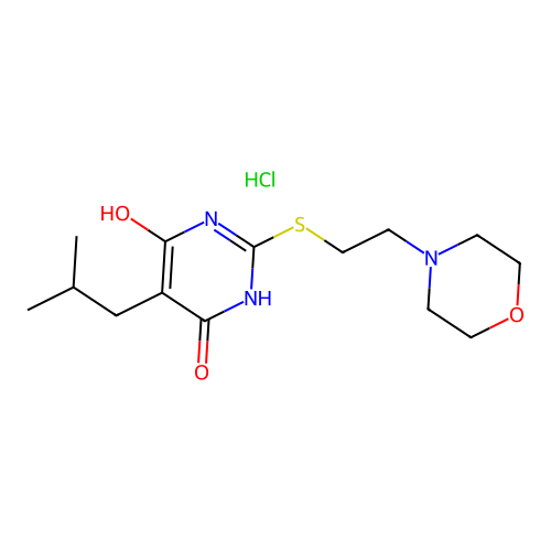 6-hydroxy-5-isobutyl-2-((2-morpholinoethyl)thio)pyrimidin-4(3H)-one hydrochloride structure