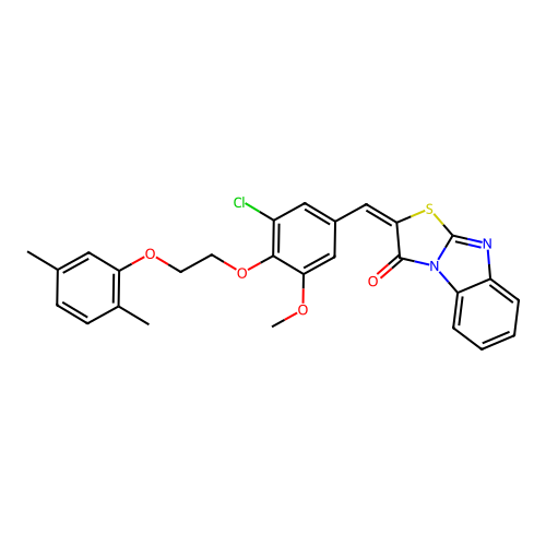 (E)-2-(3-chloro-4-(2-(2,5-dimethylphenoxy)ethoxy)-5-methoxybenzylidene)benzo[4,5]imidazo[2,1-b]thiazol-3(2H)-one structure