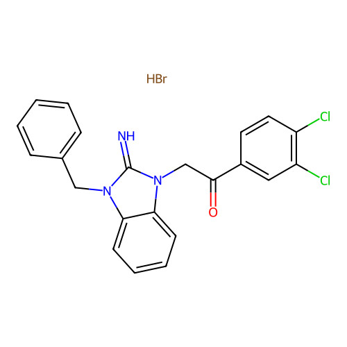 2-(3-benzyl-2-imino-2,3-dihydro-1H-benzo[d]imidazol-1-yl)-1-(3,4-dichlorophenyl)ethanone hydrobromide structure