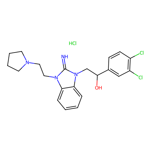 1-(3,4-dichlorophenyl)-2-(2-imino-3-(2-(pyrrolidin-1-yl)ethyl)-2,3-dihydro-1H-benzo[d]imidazol-1-yl)ethanol hydrochloride structure