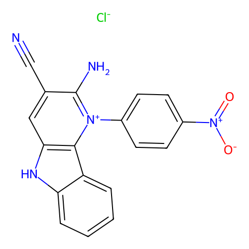 2-amino-3-cyano-1-(4-nitrophenyl)-5H-pyrido[3,2-b]indol-1-ium chloride structure