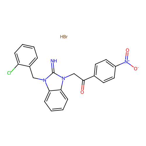 2-(3-(2-chlorobenzyl)-2-imino-2,3-dihydro-1H-benzo[d]imidazol-1-yl)-1-(4-nitrophenyl)ethanone hydrobromide structure