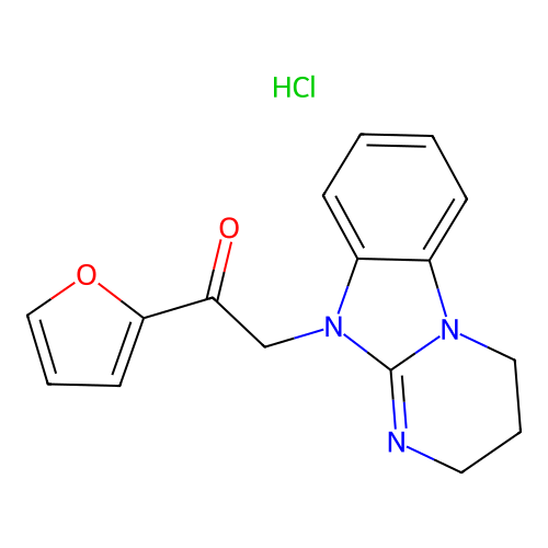2-(3,4-dihydrobenzo[4,5]imidazo[1,2-a]pyrimidin-10(2H)-yl)-1-(furan-2-yl)ethanone hydrochloride structure