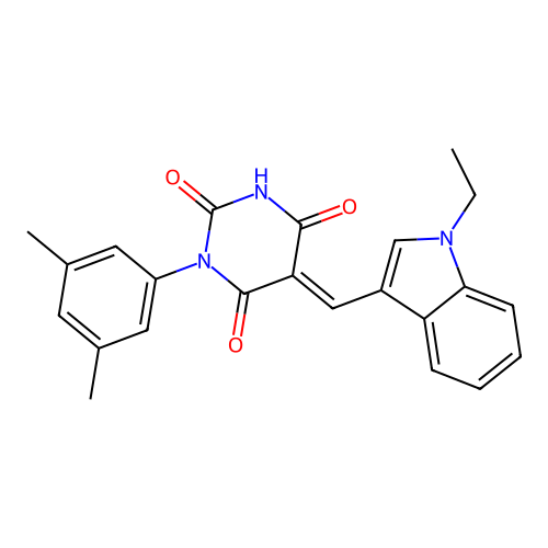 (5E)-1-(3,5-dimethylphenyl)-5-[(1-ethyl-1H-indol-3-yl)methylidene]pyrimidine-2,4,6(1H,3H,5H)-trione structure