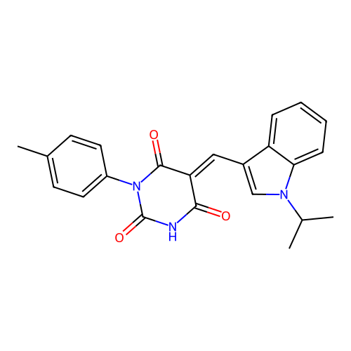 (5E)-1-(4-methylphenyl)-5-{[1-(propan-2-yl)-1H-indol-3-yl]methylidene}pyrimidine-2,4,6(1H,3H,5H)-trione structure