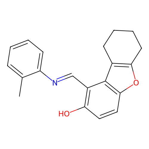 (E)-1-((o-tolylimino)methyl)-6,7,8,9-tetrahydrodibenzo[b,d]furan-2-ol structure