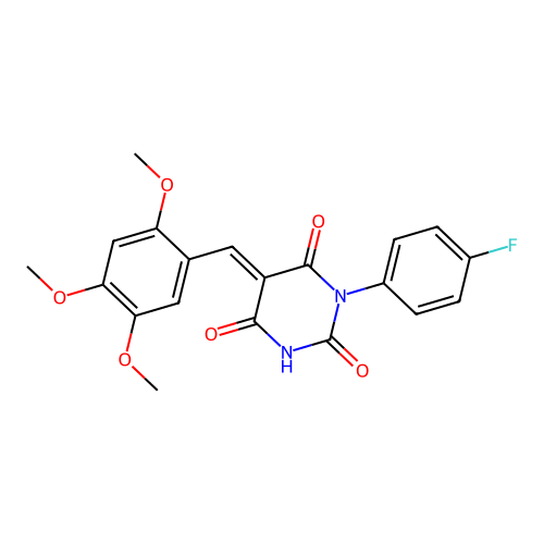 (E)-1-(4-fluorophenyl)-5-(2,4,5-trimethoxybenzylidene)pyrimidine-2,4,6(1H,3H,5H)-trione structure