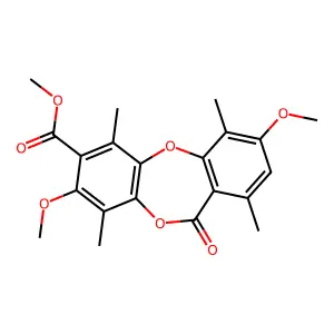 11H-Dibenzo[b,e][1,4]dioxepin-7-carboxylic acid, 3,8-dimethoxy-1,4,6,9-tetramethyl-11-oxo-, methyl ester structure