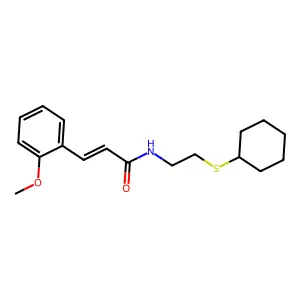 (E)-N-(2-cyclohexylsulfanylethyl)-3-(2-methoxyphenyl)prop-2-enamide structure