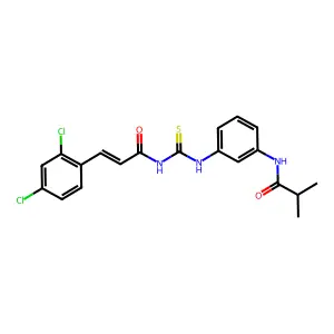 N-[3-[[(E)-3-(2,4-dichlorophenyl)prop-2-enoyl]carbamothioylamino]phenyl]-2-methylpropanamide structure