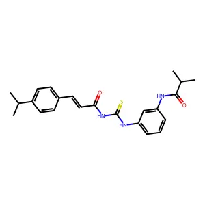2-methyl-N-[3-[[(E)-3-(4-propan-2-ylphenyl)prop-2-enoyl]carbamothioylamino]phenyl]propanamide structure
