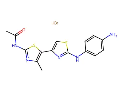 N-(5-{2-[(4-aminophenyl)amino]-1,3-thiazol-4-yl}-4-methyl-1,3-thiazol-2-yl)acetamide hydrobromide structure