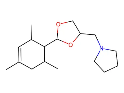 1-{[2-(2,4,6-Trimethylcyclohex-3-en-1-yl)-1,3-dioxolan-4-yl]methyl}pyrrolidine structure