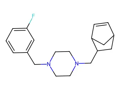 1-(5-Bicyclo[2.2.1]hept-2-enylmethyl)-4-[(3-fluorophenyl)methyl]piperazine structure
