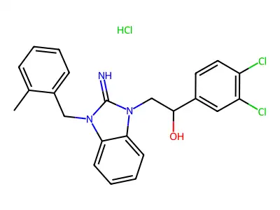 1-(3,4-dichlorophenyl)-2-[2-imino-3-[(2-methylphenyl)methyl]benzimidazol-1-yl]ethanol;hydrochloride structure