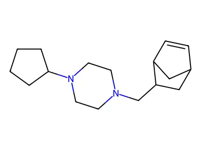 1-(Bicyclo[2.2.1]hept-5-en-2-ylmethyl)-4-cyclopentylpiperazine structure