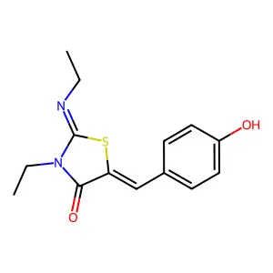 (2Z,5Z)-3-ethyl-2-(ethylimino)-5-(4-hydroxybenzylidene)thiazolidin-4-one structure