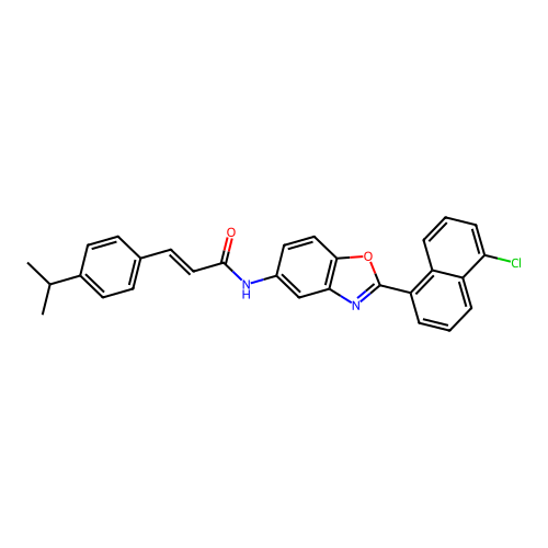 (2E)-N-[2-(5-chloronaphthalen-1-yl)-1,3-benzoxazol-5-yl]-3-[4-(propan-2-yl)phenyl]prop-2-enamide structure