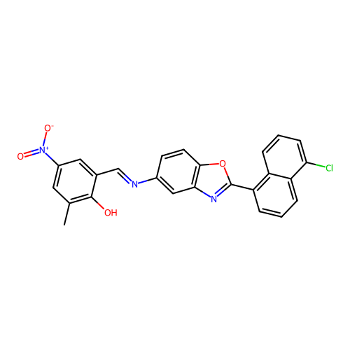 (6E)-6-[[[2-(5-chloronaphthalen-1-yl)-1,3-benzoxazol-5-yl]amino]methylidene]-2-methyl-4-nitrocyclohexa-2,4-dien-1-one structure