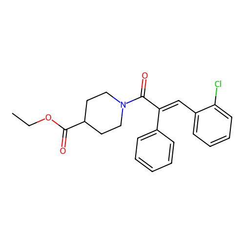 ethyl 1-[(2E)-3-(2-chlorophenyl)-2-phenylprop-2-enoyl]piperidine-4-carboxylate structure