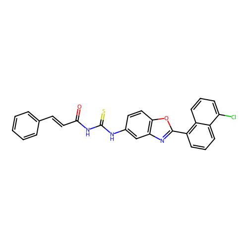 (2E)-N-{[2-(5-chloronaphthalen-1-yl)-1,3-benzoxazol-5-yl]carbamothioyl}-3-phenylprop-2-enamide structure