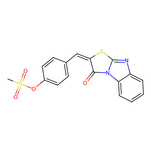 (E)-4-((3-oxobenzo[4,5]imidazo[2,1-b]thiazol-2(3H)-ylidene)methyl)phenyl methanesulfonate structure