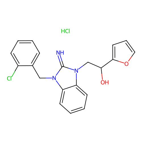 2-(3-(2-chlorobenzyl)-2-imino-2,3-dihydro-1H-benzo[d]imidazol-1-yl)-1-(furan-2-yl)ethanol hydrochloride structure