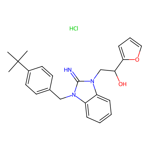 2-(3-(4-(tert-butyl)benzyl)-2-imino-2,3-dihydro-1H-benzo[d]imidazol-1-yl)-1-(furan-2-yl)ethanol hydrochloride structure