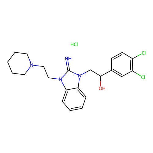 1-(3,4-dichlorophenyl)-2-(2-imino-3-(2-(piperidin-1-yl)ethyl)-2,3-dihydro-1H-benzo[d]imidazol-1-yl)ethanol hydrochloride structure