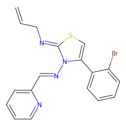 N-allyl-4-(2-bromophenyl)-3-[(E)-2-pyridylmethyleneamino]thiazol-2-imine structure