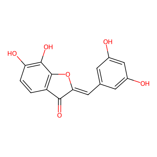 (2Z)-2-[(3,5-dihydroxyphenyl)methylidene]-6,7-dihydroxy-1-benzofuran-3-one structure
