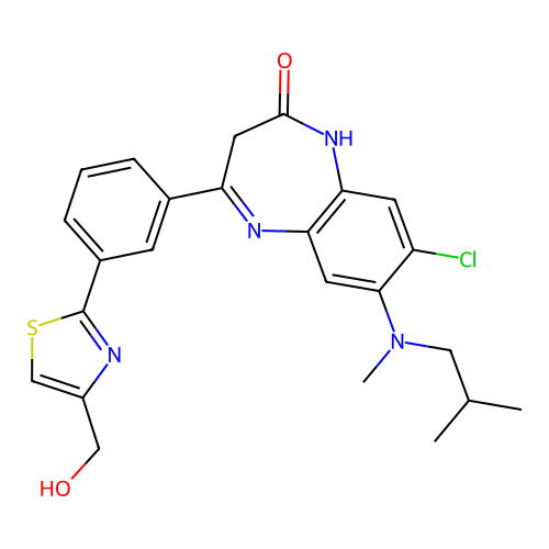 8-Chloro-4-[3-(4-hydroxymethyl-thiazol-2-yl)-phenyl]-7-(isobutyl-methyl-amino)-1,3-dihydro-benzo[b][1,4]diazepin-2-one structure