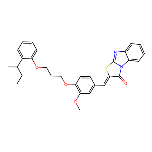 (Z)-2-(4-(3-(2-(sec-butyl)phenoxy)propoxy)-3-methoxybenzylidene)benzo[4,5]imidazo[2,1-b]thiazol-3(2H)-one structure