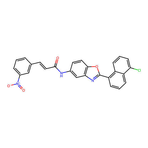 (2E)-N-[2-(5-chloronaphthalen-1-yl)-1,3-benzoxazol-5-yl]-3-(3-nitrophenyl)prop-2-enamide structure
